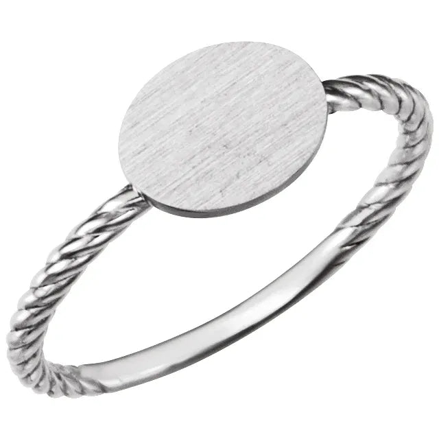 Oval Engravable Rope Ring Be Posh White Gold - Luvona