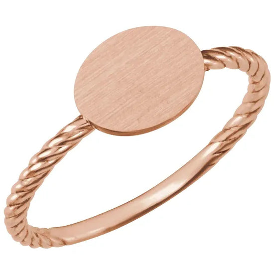 Oval Engravable Rope Ring Be Posh Rose Gold- Luvona