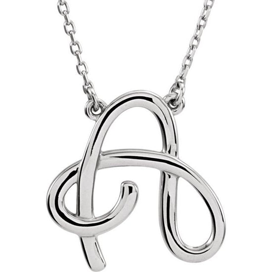 14K White Script Initial A 16" Necklace - Luvona