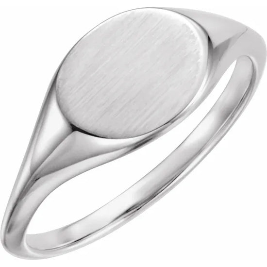 11x9 mm Oval Signet Ring White Gold No Engraving - Luvona