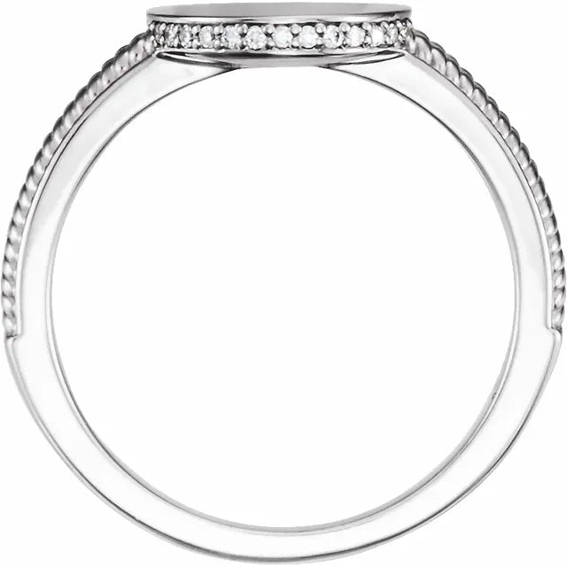 14K White Natural Diamond Ladies Signet Ring - Luvona
