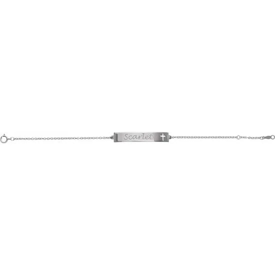 14K White Pierced Cross Engravable Bar 6 1/2-7 1/2" Bracelet - Luvona