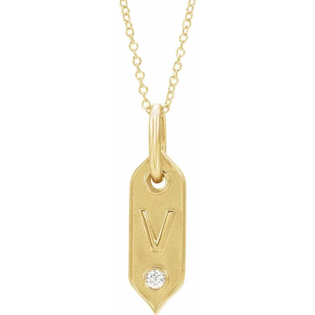 14K Rose Initial F .05 CT Natural Diamond 16-18" Necklace - Luvona
