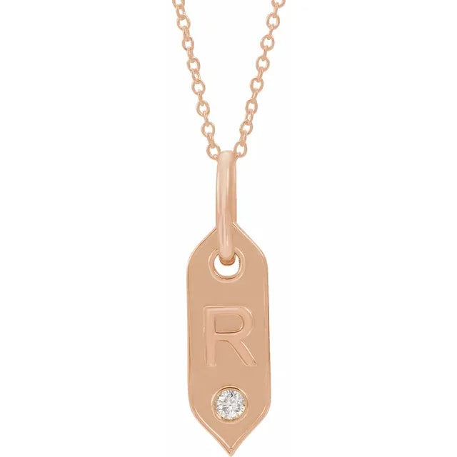 14K Rose Initial F .05 CT Natural Diamond 16-18" Necklace - Letter R