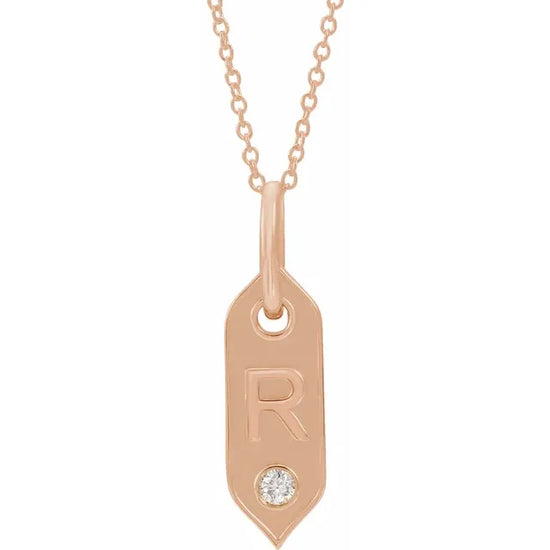 14K Rose Initial F .05 CT Natural Diamond 16-18" Necklace - Letter R