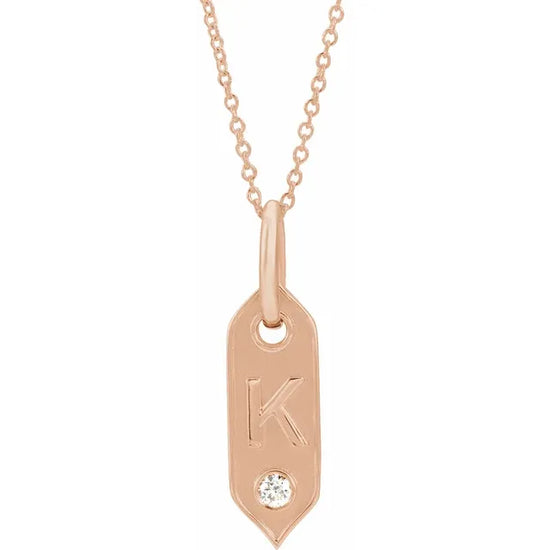 14K Rose Initial F .05 CT Natural Diamond 16-18" Necklace - Letter K