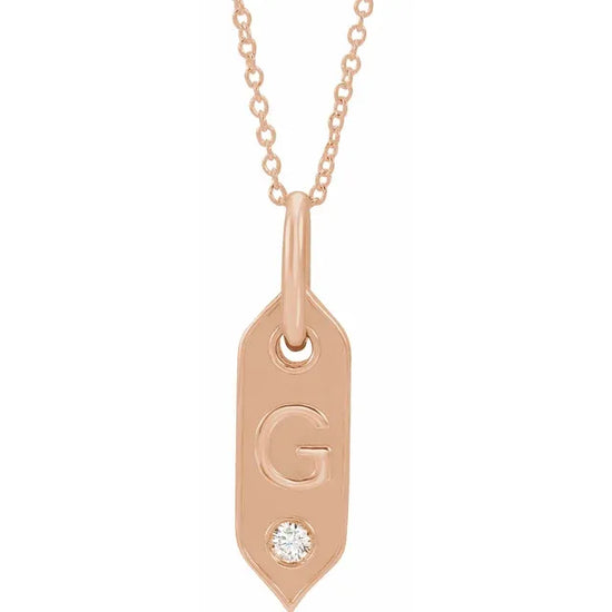14K Rose Initial F .05 CT Natural Diamond 16-18" Necklace - Letter G