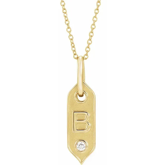 14K Yellow B Initial F .05 CT Natural Diamond 16-18" Necklace - Luvona