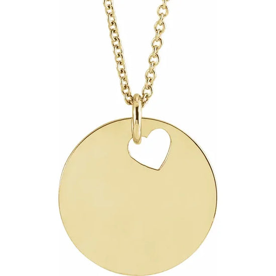 14K Pierced Heart 15 mm Disc 16-18" Necklace Yellow- Luvona