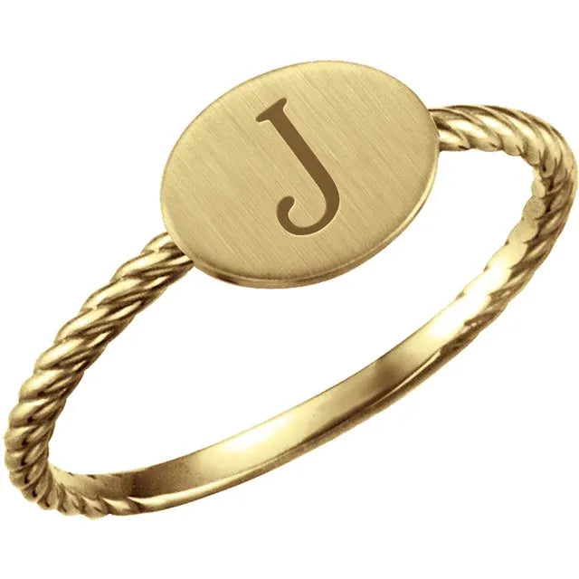 Oval Engravable Rope Ring Be Posh Yellow Gold - Luvona