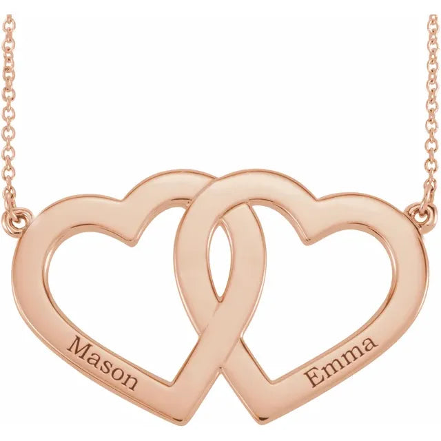 14K Rose Family Engravable Heart 18" Necklace Rose Gold With Engraving - Luvona