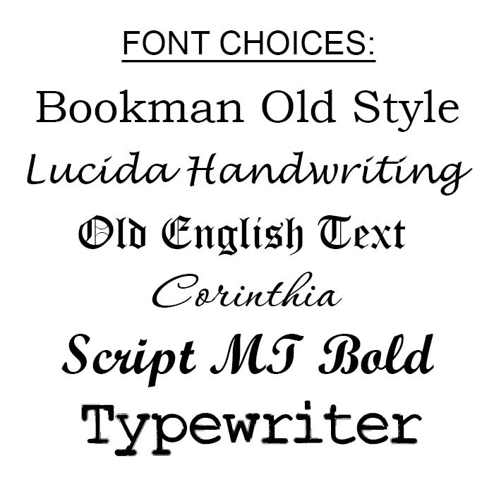 Font Choice Styles For Engraving