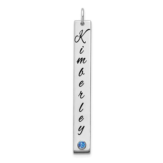 Vertical Bar Name Pendant with Birthstone