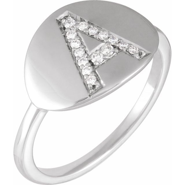 14K White 1/10 CTW Natural Diamond Initial A Ring - Luvona