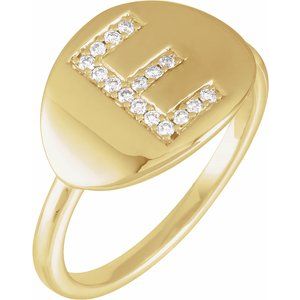 Natural Diamond Initial Coin Style Ring