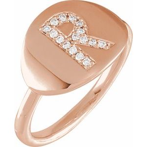 Natural Diamond Initial Coin Style Ring