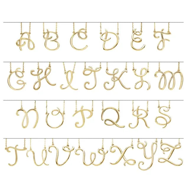 Script Initial Necklace Chart - Luvona