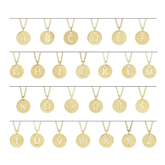 Disc Initial Necklace Letter Chart