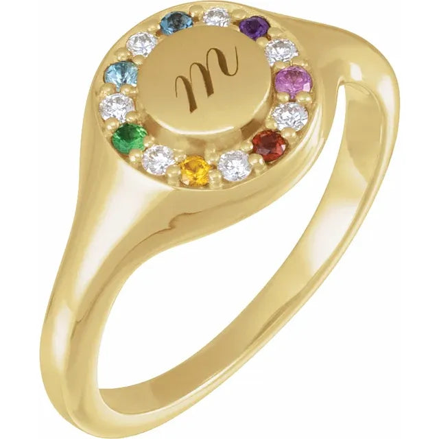 Pride Diamond and Gemstone Halo Style Signet Ring