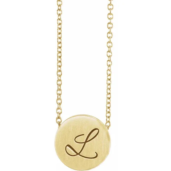 14K Yellow 10 mm Engravable Disc with Adjustable Necklace - Luvona