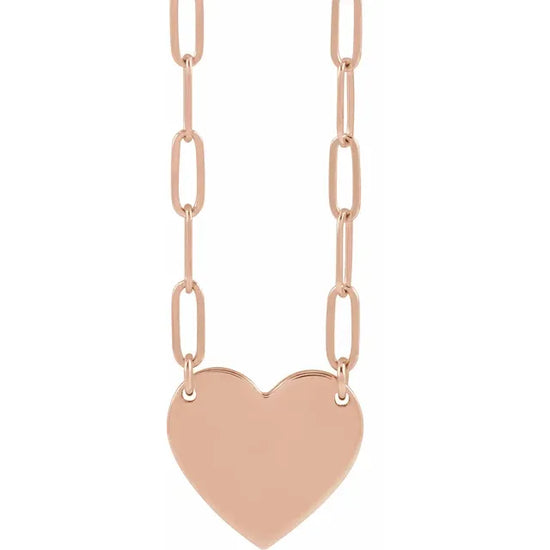14K Rose Engravable Heart 18" Necklace Back View - Luvona