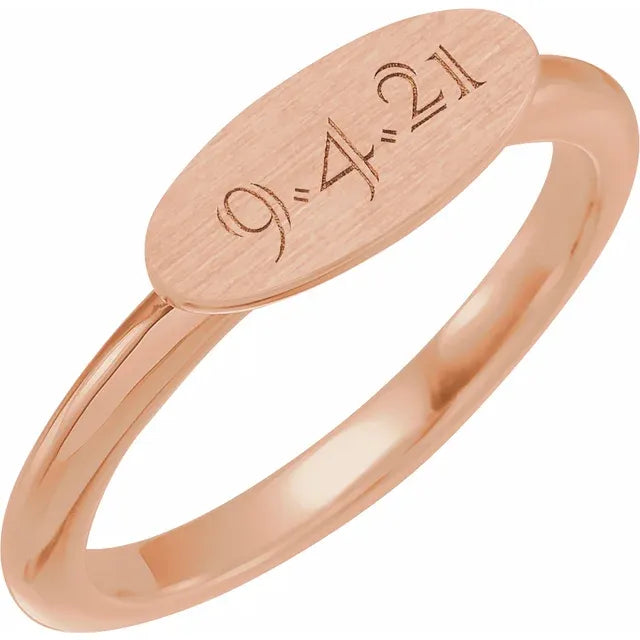 13x5 mm Oval Signet Ring Horizontal Style Rose Gold