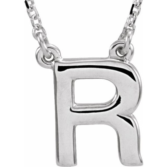 14K White Block Initial R 16" Necklace - Luvona