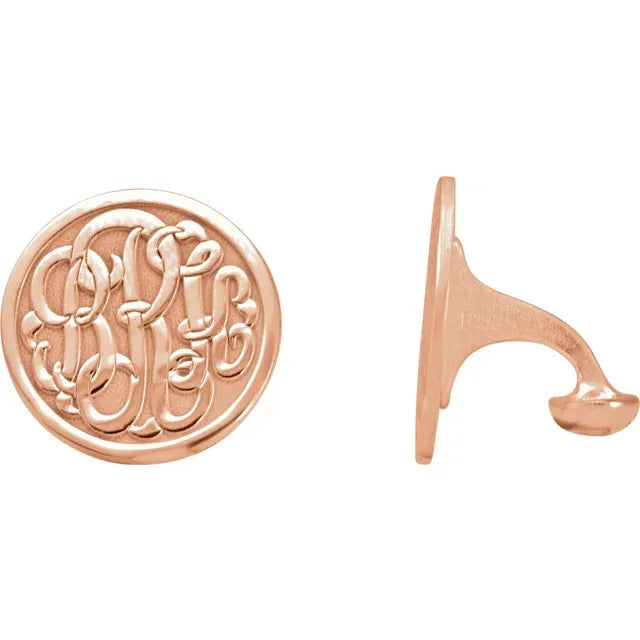 14K Rose Gold-Plated Sterling Silver 18 mm 3-Letter Script Monogram Cuff Links Rose Gold Side View - Luvona