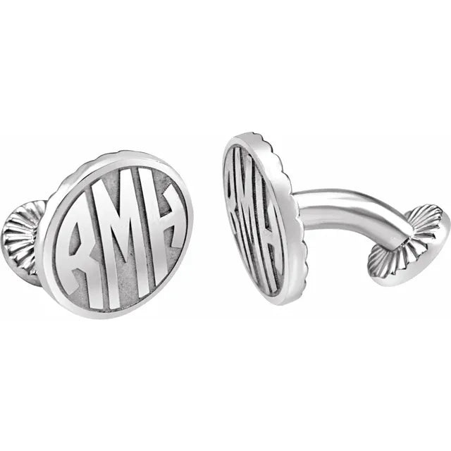 14K Rose Gold-Plated Sterling Silver 16.5 mm 3-Letter Block Monogram Cuff Links White Gold  - Luvona