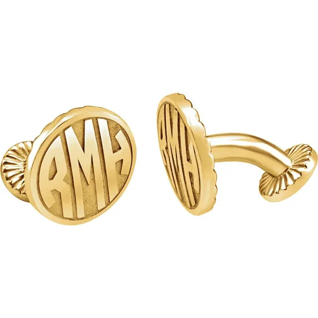 14K Rose Gold-Plated Sterling Silver 16.5 mm 3-Letter Block Monogram Cuff Links Yellow Gold - Luvona
