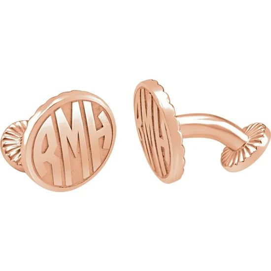 14K Rose Gold-Plated Sterling Silver 16.5 mm 3-Letter Block Monogram Cuff Links Rose Gold Side View - Luvona