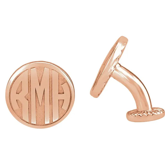 14K Rose Gold-Plated Sterling Silver 16.5 mm 3-Letter Block Monogram Cuff Links Side View  - Luvona