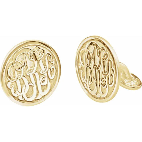 14K Rose Gold-Plated Sterling Silver 18 mm 3-Letter Script Monogram Cuff Links Yellow Gold - Luvona