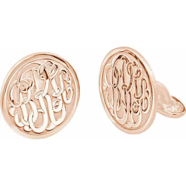 14K Rose Gold-Plated Sterling Silver 18 mm 3-Letter Script Monogram Cuff Links - Luvona