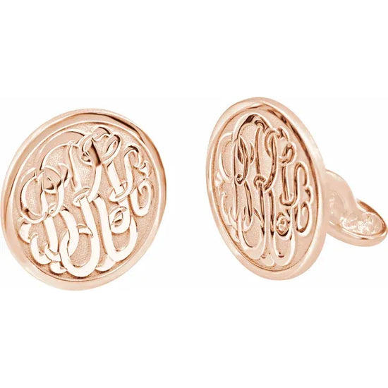 14K Rose Gold-Plated Sterling Silver 18 mm 3-Letter Script Monogram Cuff Links - Luvona