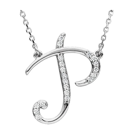 Natural Diamond Scripted Initial Necklace Large Style
