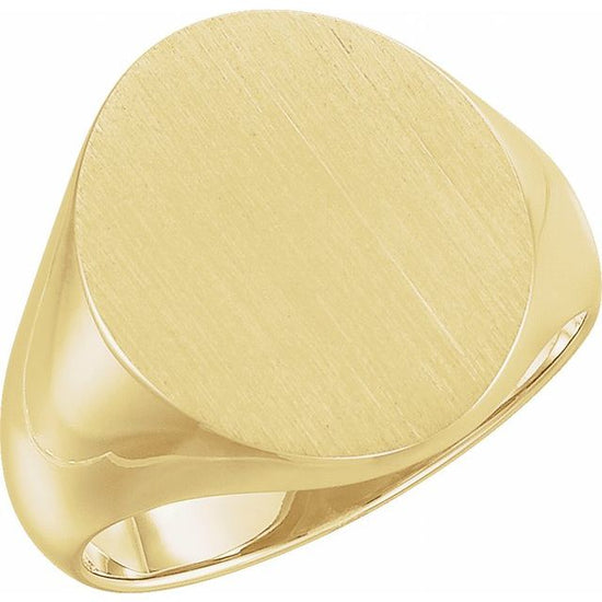 14K Yellow 18x16 mm Oval Signet Ring - Luvona