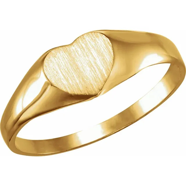 14K Yellow 6x6 mm Youth Heart Signet Ring - Luvona