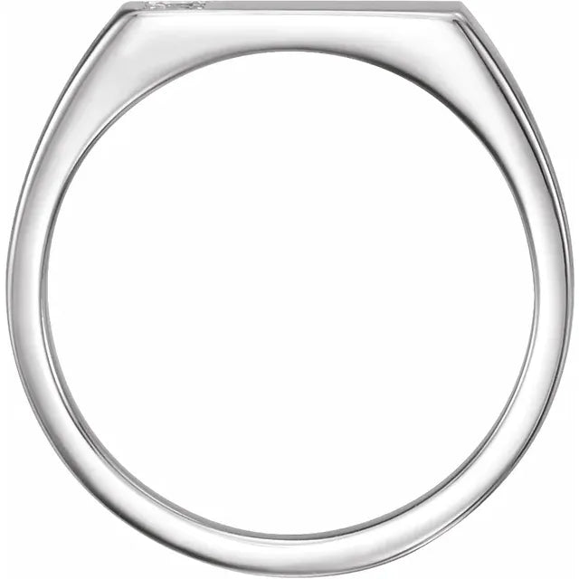 14K White 1/10 CTW Natural Diamond Signet Ring Side View - Luvona