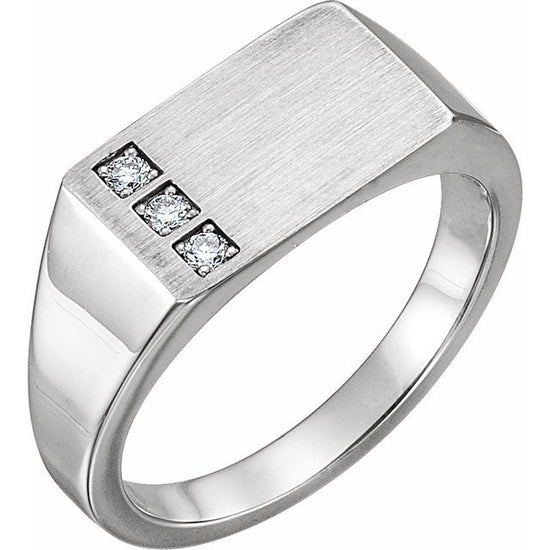 14K White 1/10 CTW Natural Diamond Signet Ring - Luvona