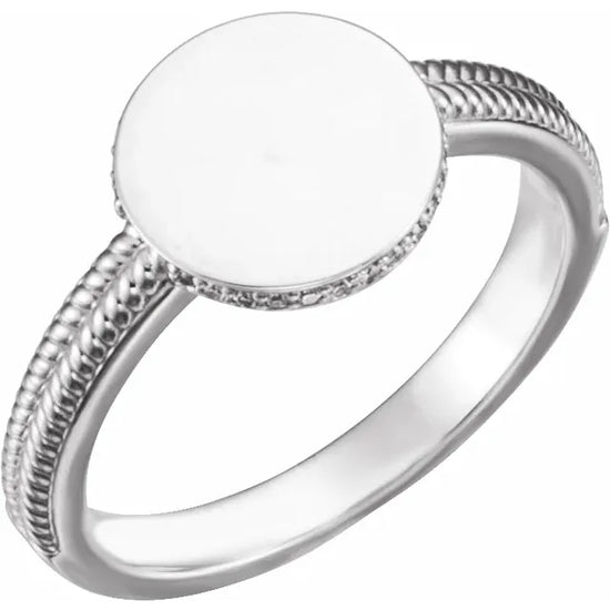 14K White Natural Diamond Ladies Signet Ring - Luvona