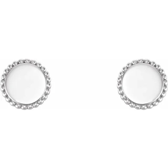 14K White Engravable Beaded Earrings