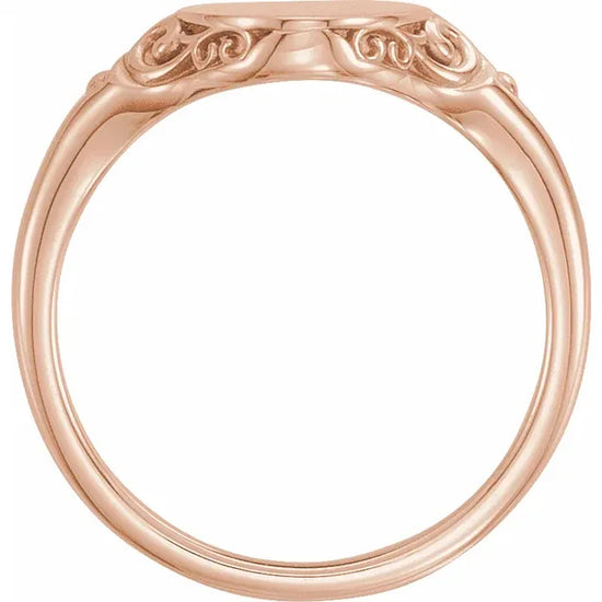 14K Rose 13x9 mm Oval Signet Ring Side View - Luvona