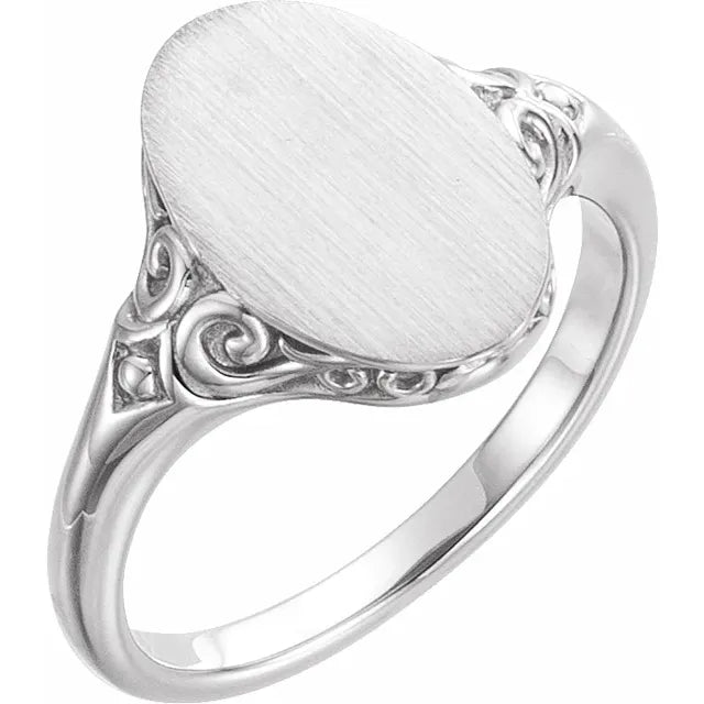 14K Rose 13x9 mm Oval Signet Ring Sterling Silver- Luvona