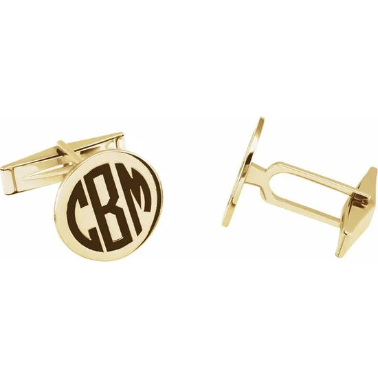 14K Engravable Round Cuff Links Side View- Luvona