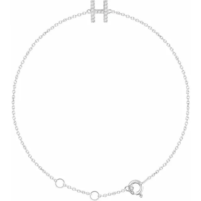 Block Initial Bracelet Set with Natural Diamonds - Luvona