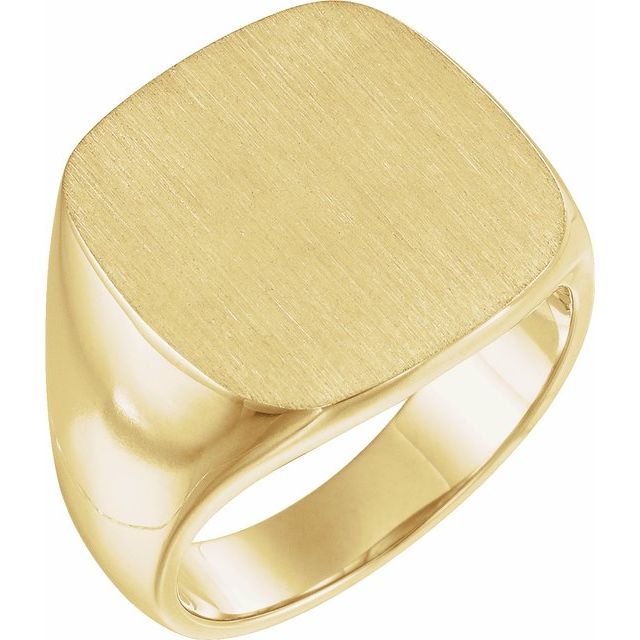 14K Yellow 18 mm Square Signet Ring with Brush Finished Top - Luvona