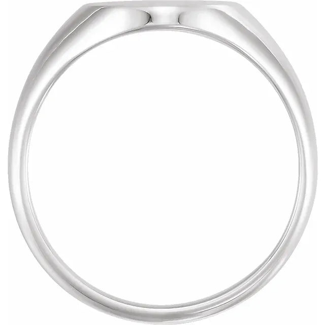 14K White 11x9.5 mm Oval Signet Ring Side View - Luvona
