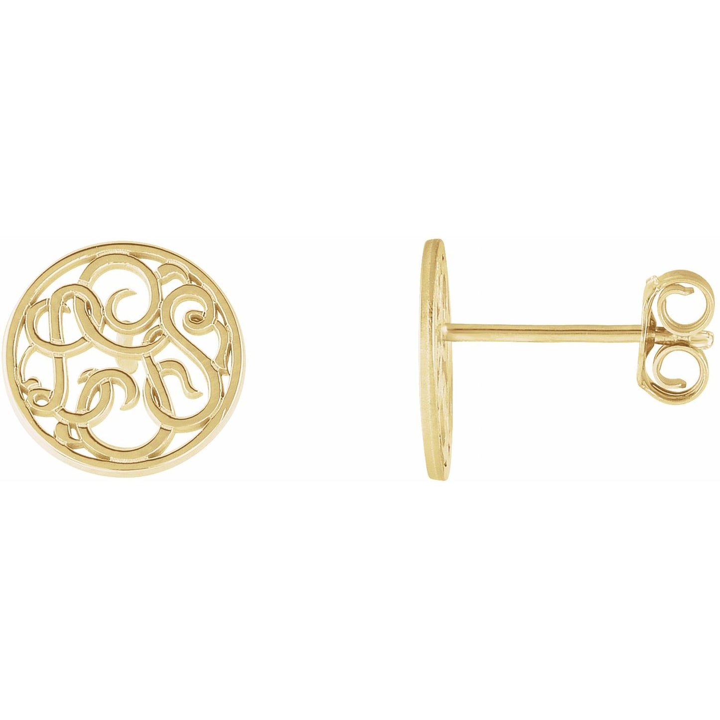 14K Yellow Gold-Plated Sterling Silver 10 mm 3-Letter Script Monogram Earrings - Luvona