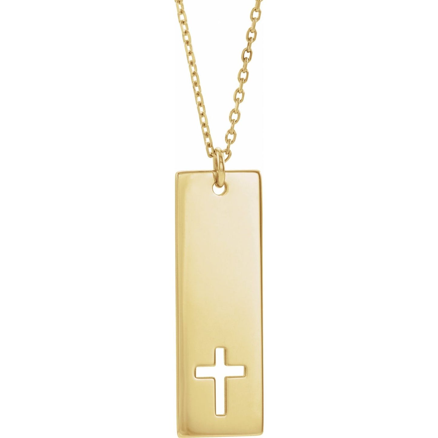 14K Yellow Engravable Pierced Cross Bar 16-18" Necklace - Luvona
